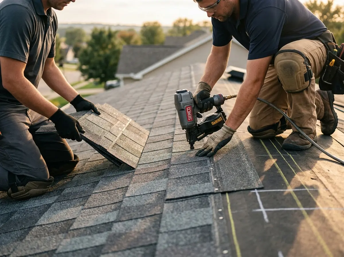 Professional roofer working on a residential roof in Jerome